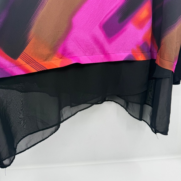 Sunny Leigh Top Women 3X Black Pink Artsy Long Sleeve Chiffon Trim Colorful - Picture 4 of 12